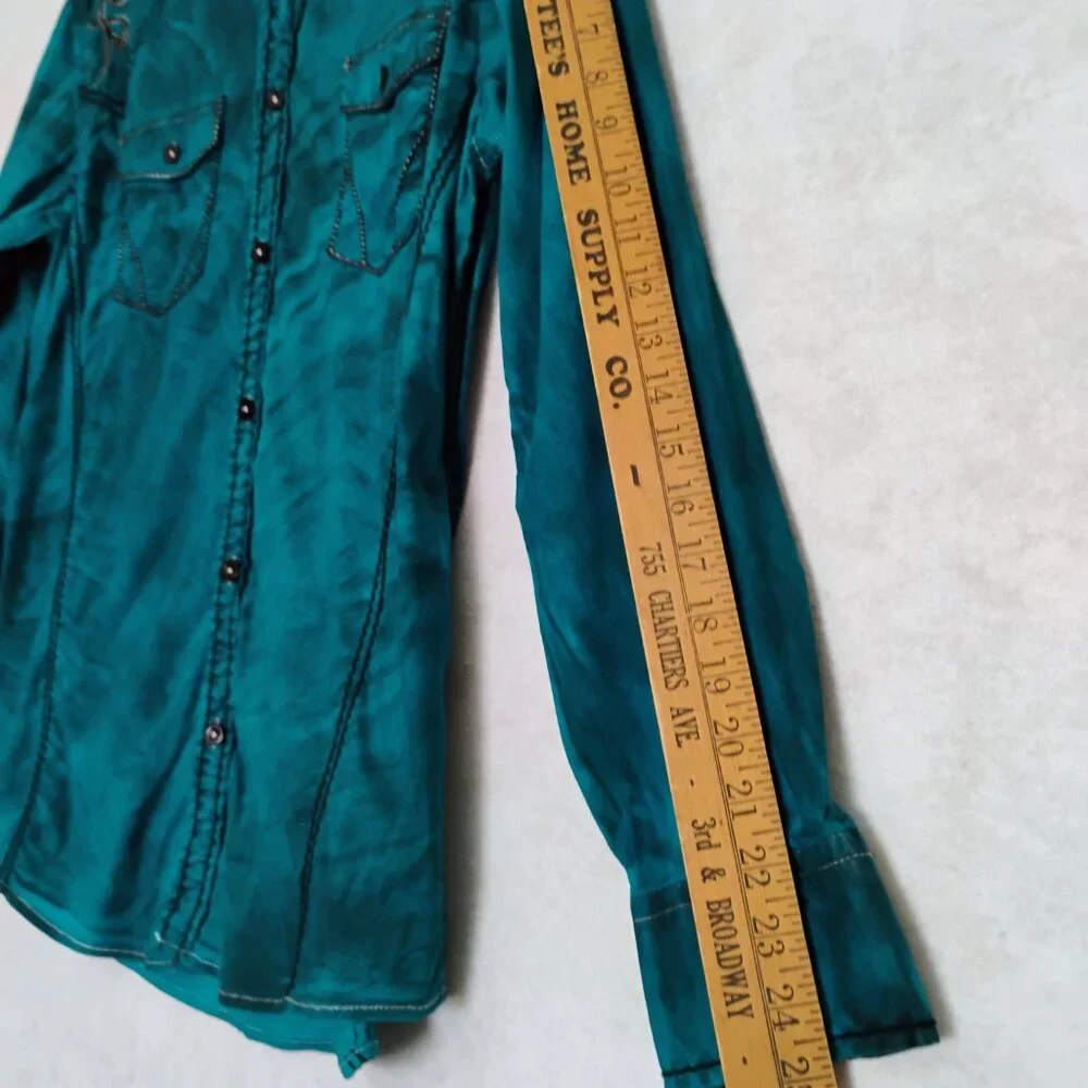 Roar Teal Embroidered Western Men's Shirt Size Medium - Picture 7 of 9